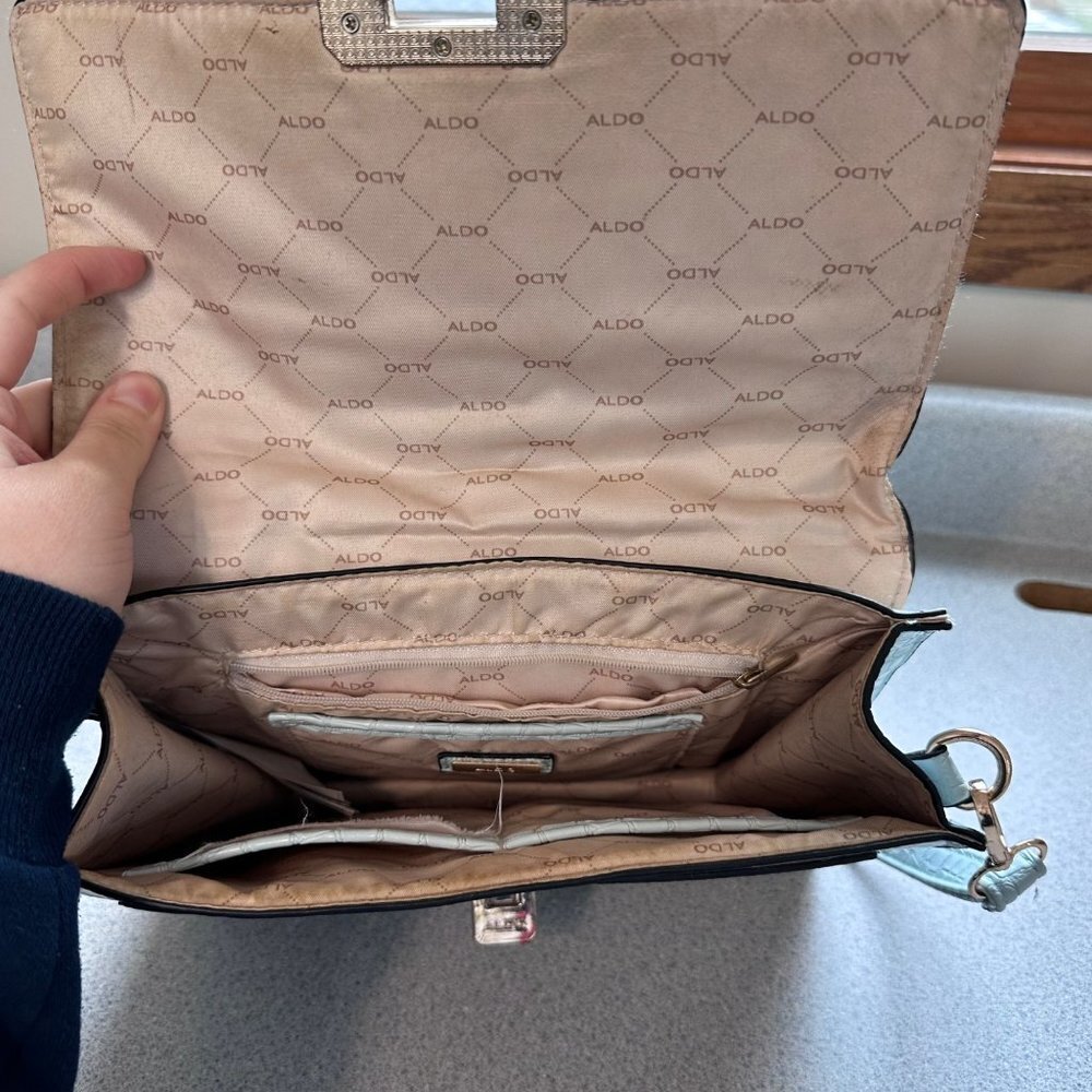 Aldo Glenda Croc Embossed Light Blue Satchel Gold Hardware Detail Shoulder Bag - Picture 5 of 12